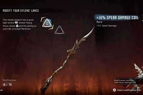 how to add modifications to spear horizon zero dawn|How to Modify Your Spear (First Spear Modification Trophy).